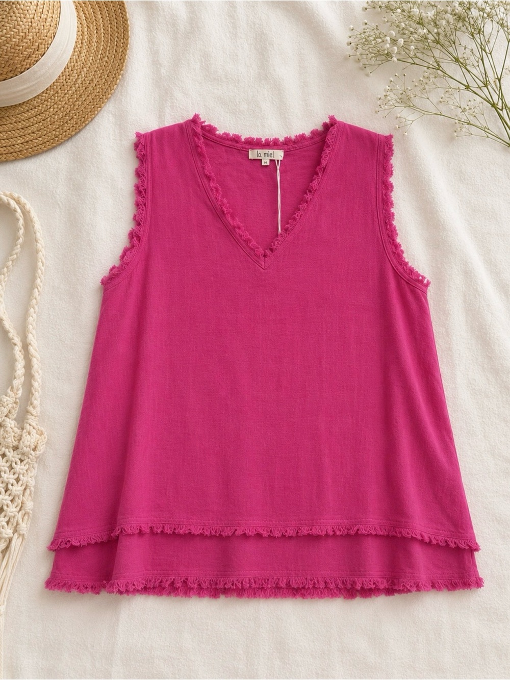 La Miel Frayed Trim Sleeveless Top – Size M – NWT